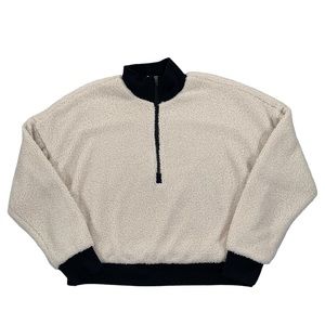 Fabletics Women’s Cream & Black Sherpa Fleece Half Zip Jacket Size Medium